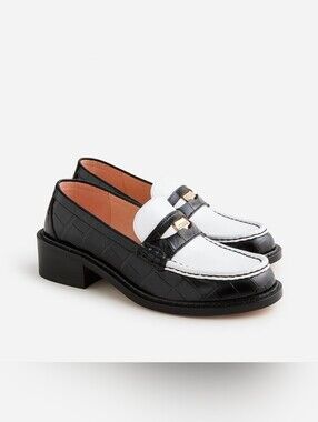 J. Crew Crocco Embossed Colorblock Leather Heeled Loafer Sz 8